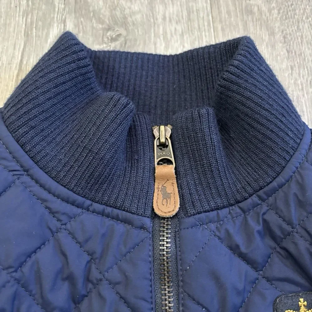 Ralph Lauren Vest Girls Size XL 16 Blue Crest Equestrian Quilted Puffer Full Zip